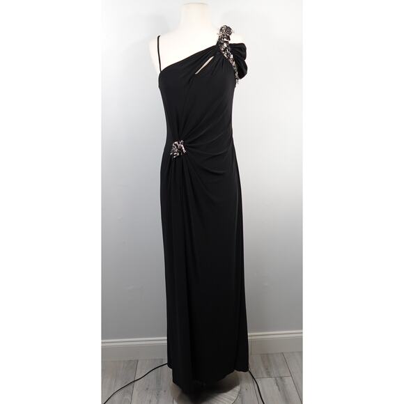 Vintage Cache One Shoulder Black Jersey Grecian Crystal Formal Dress Gown New 6 - Picture 1 of 16
